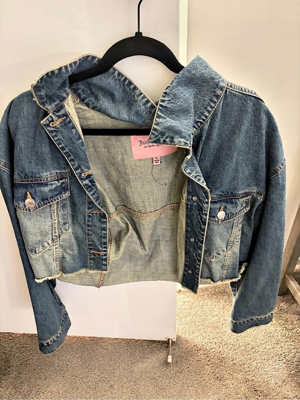 Juicy Couture Rhinestone Logo Cropped Denim Jacket Blue Medium